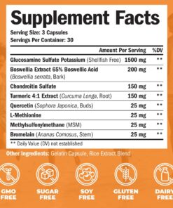 Alternative view of Glucosamine Chondroitin MSM Turmeric Boswellia - Joint Support Supplement. Antioxidant Properties. Helps with Inflammatory Response. Occasional Discomfort Relief for Back, Knees & Hands. 90 Capsules Glucosamine Chondroitin