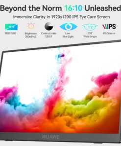 WUAWE 16" Portable Monitor, 1920x1200P 16:10 Full HD USB C HDMI Travel Monitor for Laptop, External Second Computer Monitor with HDR Freesync Low Blue Light for PC MacBook Phone PS5 Xbox Switch 16 71icCStwPL