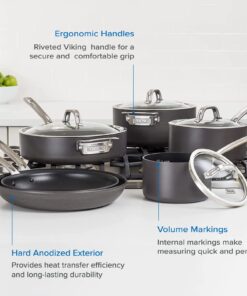 Viking Culinary Hard Anodized Nonstick Cookware Set, 10 Piece, Dishwasher, Oven Safe, Works on All Cooktops including Induction 19 71idHLgnNL