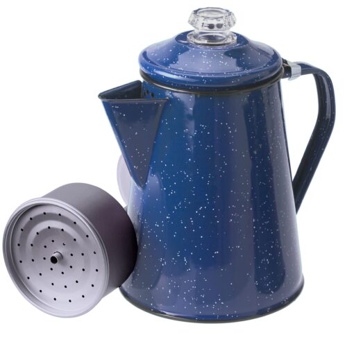 GSI Outdoors Percolator Coffee Pot | Enamelware Campfire Coffee Boiler Kettle for Outdoor Camping Cookware, Cabin, RV, Kitchen, Hunting & Backpacking Blue 8 cup