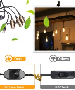 Vintage Pendant Light Kit Cord with Dimming Switch and Triple E26/E27 Industrial Light Socket Lamp Holder 25FT Twisted Black Cloth Bulb Cord Plug in Hanging Light Fixture 22 71igHW27tML