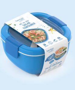 Bentgo® All-in-One Salad Container - Large Salad Bowl, Bento Box Tray, Leak-Proof Sauce Container, Airtight Lid, & Fork for Healthy Adult Lunches; BPA-Free & Dishwasher/Microwave Safe (Blue) Blue 36 71ii8e8RnAL