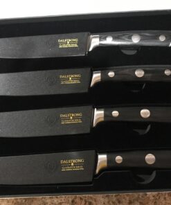 Dalstrong Steak Knives - Set of 4 - Serrated Blade - Gladiator Series Elite - Forged German High-Carbon Steel - Table Dinner Kitchen Knives - Sheaths - Razor Sharp - Dinner Set - NSF Certified 5" Serrated Black 56 71ik9LunV5L
