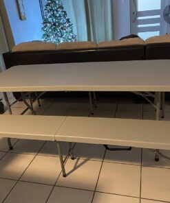 Office Star Resin Furniture for Indoor or Outdoor Use, 3-Piece Set, 2 Folding Benches and 6 Foot Table Bench and Table Set 33 71ikT3mHQvL