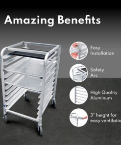 New Star Foodservice 36510 Commercial-Grade Aluminum 10-Tier Sheet Pan/Bun Pan Rack, 26" L x 20" W x 38" H with Brake Wheels 26 x 20 x 38 24 71ilsbePpeL