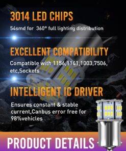 New generation 12-24v !Super Bright Low Power !5 x 650 Lumens 1156 1141 1003 3014 54smd Led Light bulb Use for Back Up Reverse Lights,Brake Lights,Tail Lights,Rv lights White 30 71ilyScyTL