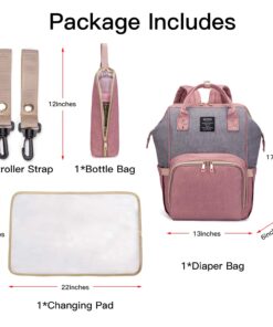 QIMIAOBABY Diaper Bag Backpack,Waterproof Multifunctional Large Travel Nappy Changing Bags… (Pink with gray) Pink With Gray 33 71iobqwmpXL