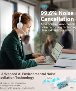 Alternative view of Bluetooth Headset, Wireless Headphones with Microphone Noise Canceling & USB Dongle, Wireless Headset with Mic Mute & Charging Base for PC/Phones/Zoom/Skype/MS Teams/Google Meet Work Headset Light Brown