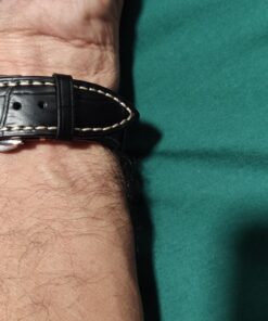 iStrap Leather Watch band -Alligator Grain Embossed Pattern Calfskin Replacement Strap-Stainless Steel Deployment Buckle with Push Buttons-Bracelet for Men Women-18mm 19mm 20mm 21mm 22mm 24mm Black/Tan Stitch-Silver 38 71ipGAxRMtL