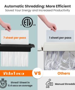 Mini Paper Shredder Without Basket,VidaTeco 7-Sheet Strip Cut Shredder for Home Use, Also Shreds Card/Staple,Small Portable with Extendable Arm,Durable&Fast with Jam Proof(ETL) 14 71ipGd2Hn2L