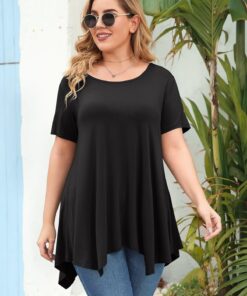 LARACE Short Sleeve Shirts for Womens Plus Size Tops Casual Summer Clothes Asymmetrical Tunic Blouses Black 1X 11 71ir6u7Od5L