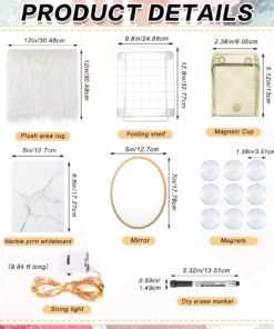 Honoson 13 Pcs Locker Organizer and Decorating Kit, First Day of School Essentials for Girl Marble Print Whiteboard with Markers Locker Shelf Plush Area Rug String Light Mirror Magnetic Cup and Magnet 8 71irxwufVxL