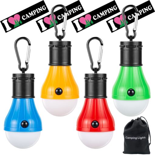 Campings Light [4 Pack] Doukey Portable Camping Lantern Bulb LED Tent Lanterns Emergency Light Camping Essentials Tent Accessories LED Lantern for Backpacking Camping Hiking Hurricane Outage Blue+Yellow+Green+Red