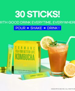 SUNMANC Kombucha 30 packets (5.4oz), Sparkling Probiotic Fermented Drink from South Korea, Gut Health and Immunity Support, Convenient Powdered Drink Mix, Tea Powder, Low Calories, Sugar 0g, Low Caffeine, No Refrigeration Required (Lemon) Lemon 20 71itmMglwsL
