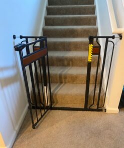 Regalo Home Accents Extra Tall & Wide Baby Gate, Bonus Kit, Includes Décor Steel With Hardwood, 4" Extension Kit, 4 Pack Pressure Mount Kit & Wall Cups 37 Inch Tall 26 71iunMMDAgL
