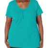 Just My Size Women's Short Sleeve Shirred V-Neck Tee 2X Eco Teal