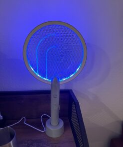 Electric Fly Swatter Racket, Mosiller 4000V 2 in 1 Bug Zapper with USB Rechargeable Base, Powerful Mosquitoes Trap Lamp & Fly Killer with 3 Layer Safety Mesh for Home, Bedroom, Kitchen, Patio (1 Pack) 1 Pack 46 71izQfSqtJL