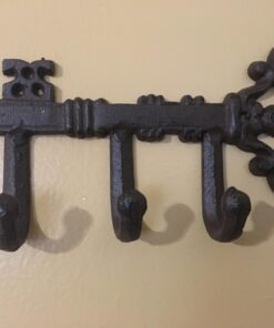 Comfify Decorative Wall Mounted Skeleton Key Holder | Vintage Key with 3 Hooks | Wall Mounted | Rustic Cast Iron | 7.9 x 4.1 |- with Screws and Anchors Rust brown 34 71j0eNoNawL