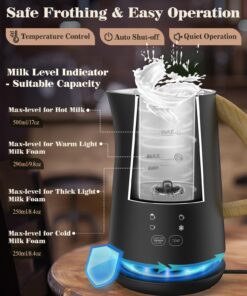 Nuovoware 4-in-1 Milk Frother and Steamer with Temperature Control Dispaly Screen, Electric Automatic Frother for Hot Chocolate Milk, Cappuccinos, Latte, Macchiato, Black 20 71j5OHd3FIL