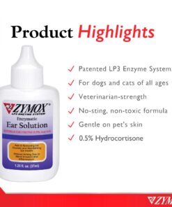 ZYMOX Enzymatic Ear Solution with 0.5-Percent Hydrocortisone, for Dog & Cat, 1.25 oz 1.25 Fl Oz (Pack of 1) 24 71j6aCckJEL