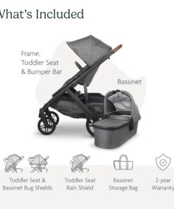 UPPAbaby Vista V2 Stroller|Convertible Single-To-Double Stroller System|Bassinet, Toddler Seat, Bug Shield, Rain Shield, and Storage Bag Included|Greyson (Charcoal Mélange/Carbon Frame/Saddle Leather) Greyson 8 71j9lnQCCUL