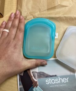 Stasher Reusable Silicone Storage Bag, Food Storage Container, Microwave and Dishwasher Safe, Leak-free, Pocket 2-Pack, Clear + Aqua 2 Pack 48 71jAhrIKTL
