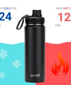 Drinco Stainless Steel Water Bottle Spout Lid Vacuum Insulated Double Wall Water Bottle Wide Mouth (40oz 32oz 22oz 18oz 14oz) Leak Proof Keep Cold Sport Camping Hiking (22 oz, 22oz Black) 22 oz 17 71jCLq4EH8L