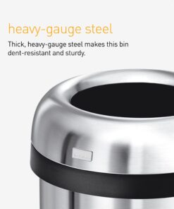 simplehuman 60 Liter / 16 Gallon Bullet Open Top Trash Can, Commercial Grade Heavy Gauge, Brushed Stainless Steel 60 Liter Round 11 71jCSA9ZKmL