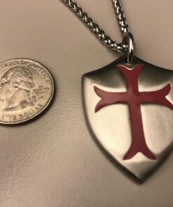 HZMAN Knights Templar Cross Joshua 1:9 Shield Stainless Steel Pendant Necklace with 22+2 inch Chain Silver Red 20 71jCSTZhxRL