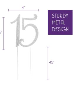Alternative view of Ella Celebration 15 Cake Topper 15th Birthday Anniversary Quinceañera Party Supplies Rhinestone Number Decoration (Silver) Silver