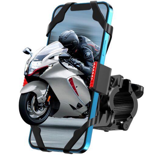 IPOW Motorcycle Phone Mount, Bike Phone Mount Holder, Universal Cell Phone Bicycle & Motorcycle Handlebar Phone Holder, Compatible with Smartphones 13/12/11/X/XR/XS/8/7,Galaxy S20/S10/S9 Black+Red