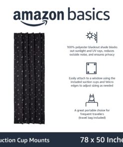 Alternative view of Amazon Basics Portable Travel Window Blackout Curtain Shades with Suction Cups-Black, 1-Pack, 78 by 50 inches - 1 Pack, Moon and Stars