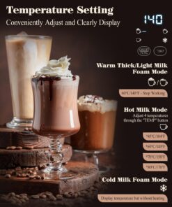 Nuovoware 4-in-1 Milk Frother and Steamer with Temperature Control Dispaly Screen, Electric Automatic Frother for Hot Chocolate Milk, Cappuccinos, Latte, Macchiato, Black 22 71jFn yLsL