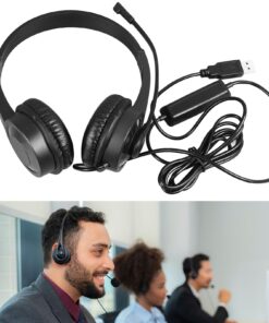 USB Headset with Microphone, Hands Free Call Center Binaural Headphone with Noise Cancelling & Audio Controls, Stereo Computer Headphone for Business Call Center Office 12 71jGKDxLYcL
