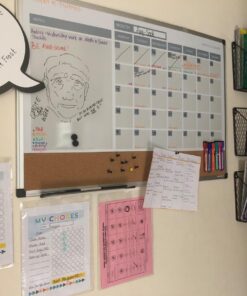 MasterVision Magnetic Dry Erase Monthly Calendar Planner Push Pin Corkboard Combo with Marker Tray, 24" x 36", Gray Plastic Frame, White, MB0707186P 24" x 36" 37 71jHlm8OxL