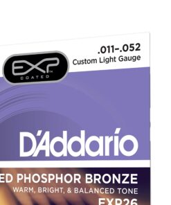 D’Addario EXP26 Coated Phosphor Bronze Acoustic Guitar Strings, Light, 11-52 – Offers a Warm, Bright and Well-Balanced Acoustic Tone and 4x Longer Life - With NY Steel for Strength and Pitch Stability Custom Light, 11-52 1-Pack 8 71jHsWOt0L