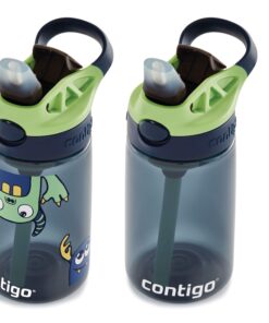 Contigo Aubrey Kids Cleanable Water Bottle with Silicone Straw and Spill-Proof Lid, Dishwasher Safe, 14oz 2-Pack, Blueberry & Monsters 14oz 2 Pack 16 71jL76KObjL