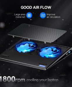 TECKNET Laptop Cooling Pad, Portable Ultra-Slim Laptop Cooler, Gaming Cooling Pad Stand with 2 USB Powered Fans Wind Speed Adjustable, Fits 12-16 Inches (Blue) Blue 39 71jNB1 o43L