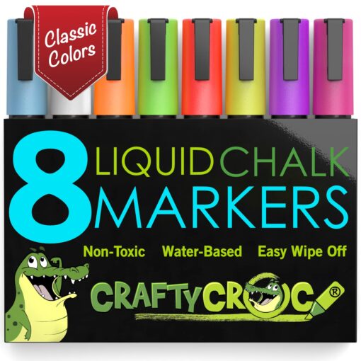 Liquid Chalk Markers for Blackboards - Use as Glass Window Markers, Mirror Pens, Blackboard or Chalkboard Markers - 8 Bold Neon Colors - Wet or Dry Erase Chalk Pens for Easy Clean Up Standard Ink