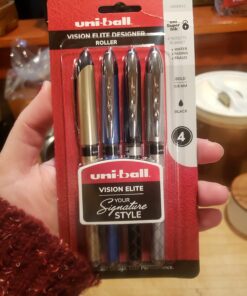 Uniball Vision Elite Designer Rollerball Pens, Assorted Pens Pack of 4, Bold Point Pens with 0.8mm Bold Ink, Ink Black Pen, Pens Fine Point Smooth Writing Pens, Bulk Pens, and Office Supplies 18 71jOVOzS6QL