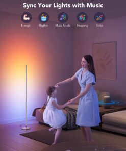 Govee RGBIC Floor Lamp, LED Corner Lamp Works with Alexa, Smart Modern Floor Lamp with Music Sync and 16 Million DIY Colors, Color Changing Standing Lamp for Christmas Bedroom Living Room Silver 17 71jP6Ypfo8L
