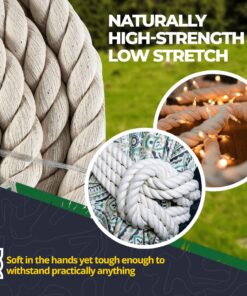 SGT KNOTS Twisted 100% Cotton Rope for DIY Projects, Crafts, Macrame Cord, Commercial, Agricultural - High Strength, Natural (1/4" x 100ft, Natural) 1/4 inch x 100 feet 17 71jPIzHpTIL 1