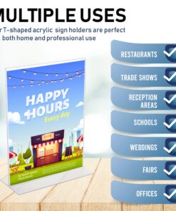 Acrylic Sign Holder 8.5 x 11 - T-Shape Double Sided Acrylic Table Signs Stand with Wide Base, Plastic Sign Holder for Table Top Signs and Acrylic Table Signs, Menu Holder, Paper Display Stand (6 Pack) 8.5x11 - Vertical - 6 Pack 19 71jPPVJPYQL