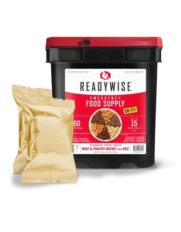READYWISE - Meat Variety Bucket, 60 Servings, Emergency, MRE Meal Food Supply, Premade, Freeze Dried Survival Food for Hiking, Adventure & Camping Essentials, Individually Packaged, 15 Year Shelf Life 60 Servings - Meat Bucket