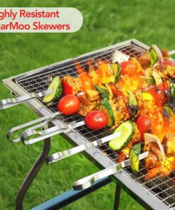 BearMoo Kabob Skewers 17" Stainless Steel BBQ Barbecue Skewers 7/20" Flat Metal Grilling Skewers Set, Reusable BBQ Sticks (Set of 12 +1 X Handy Storage) 12pcs 24 71jQbKV QgL