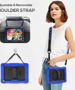 SEYMAC iPad 6th/5th Generation Case iPad 9.7 Case, Full-Body Shockproof Heavy Duty Protective Case with Screen Protector, Rotating Stand/Hand/Shoulder Strap for iPad 6th/ 5th / Air 2/ Pro 9.7, Blue Black/ Dark Blue 9.7 inch - For iPad 6th/5th Gen 20 71jQhZIHCUL