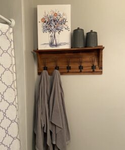 Rustic Wall Mounted Coat Rack Shelf - Brown Wooden Country Style 24" Entryway Shelf with 5 Rustic Hooks - Solid Pine Wood. Perfect touch for your Entryway, Mudroom, Kitchen, Bathroom and More (Brown) 1- Rustic Brown 37 71jRBqXasEL