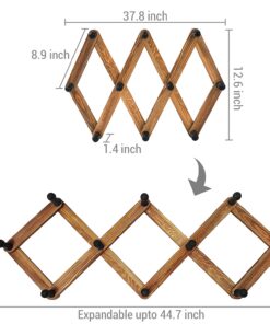 MyGift 10 Hook Burnt Wood Wall Mounted Expandable Accordion Peg Coat Rack Hanger for Entryway, Mudroom or Garage 1 Rack 24 71jRKN0MWoL