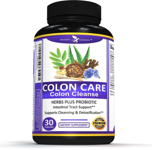 Potent Garden 15 Day Quick Colon Cleanse & Detox for Regularity and Healthy Digestion Support with Fiber, Herbs & Probiotics for Gut Health & Energy Support, Easy and Effective 30 Caps