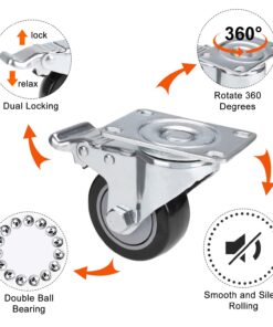 Alternative view of COOCHEER Casters, 3'' Heavy Duty Casters, Load 1200lbs, Lockable Bearing Casters with Brakes, 360-degree Top Plate Swivel Casters for Furniture and Workbench, Casters Set of 4, Black (Free Screws)